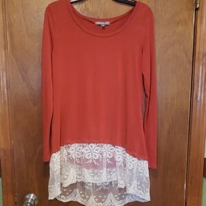 Kate & Mallory Brick Top with Lace Detail